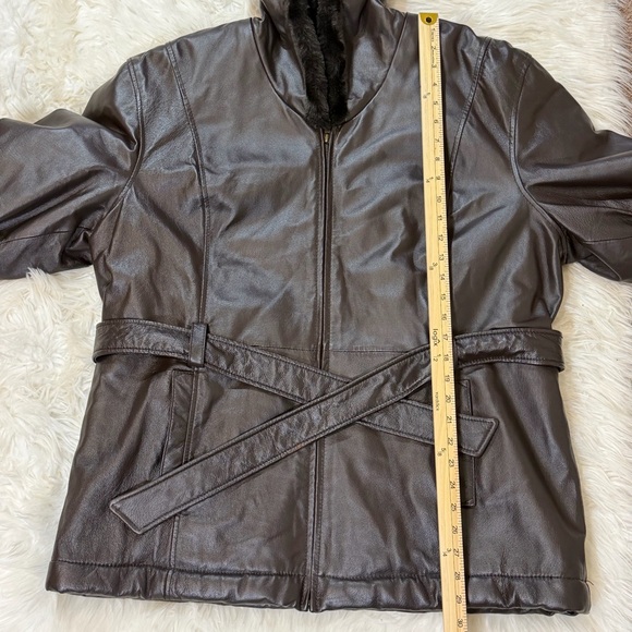 Pelle Thick Leather Jacket Faux Fur Belted with Hood Full Zip Women’s XL Brown - Picture 12 of 16